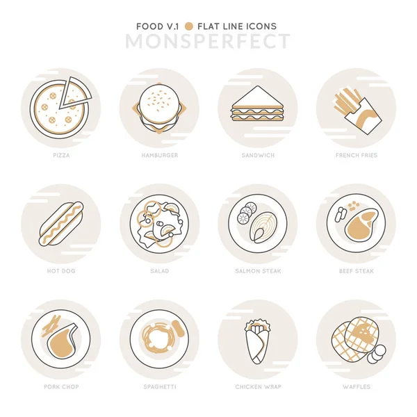 Ícones infográficos Elementos sobre comida. Ícones de linha fina plana definir Pictograma para site e gráficos de aplicativos móveis — Vetor de Stock