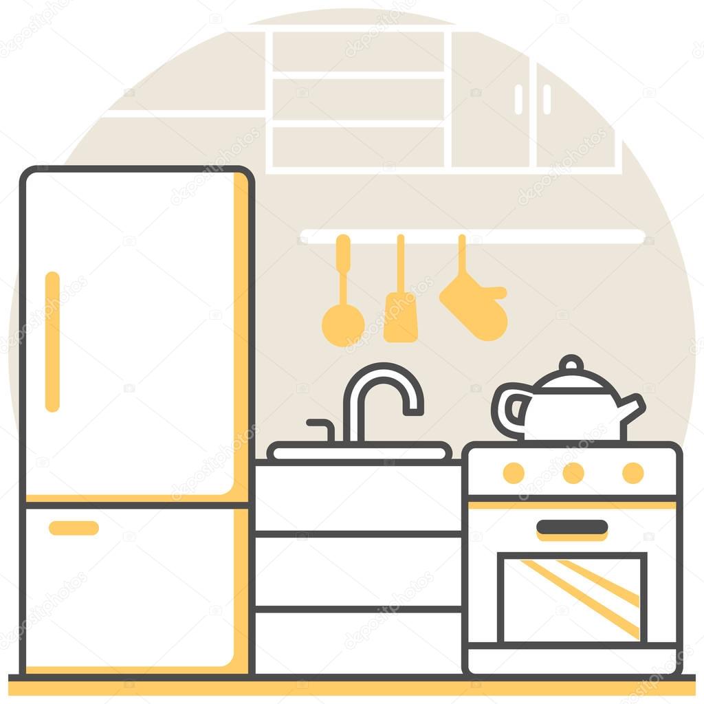 Kitchen - Infographic Icon Elements from Interior Design Set. Flat Thin Line Icon Pictogram for Website and Mobile Application Graphics.