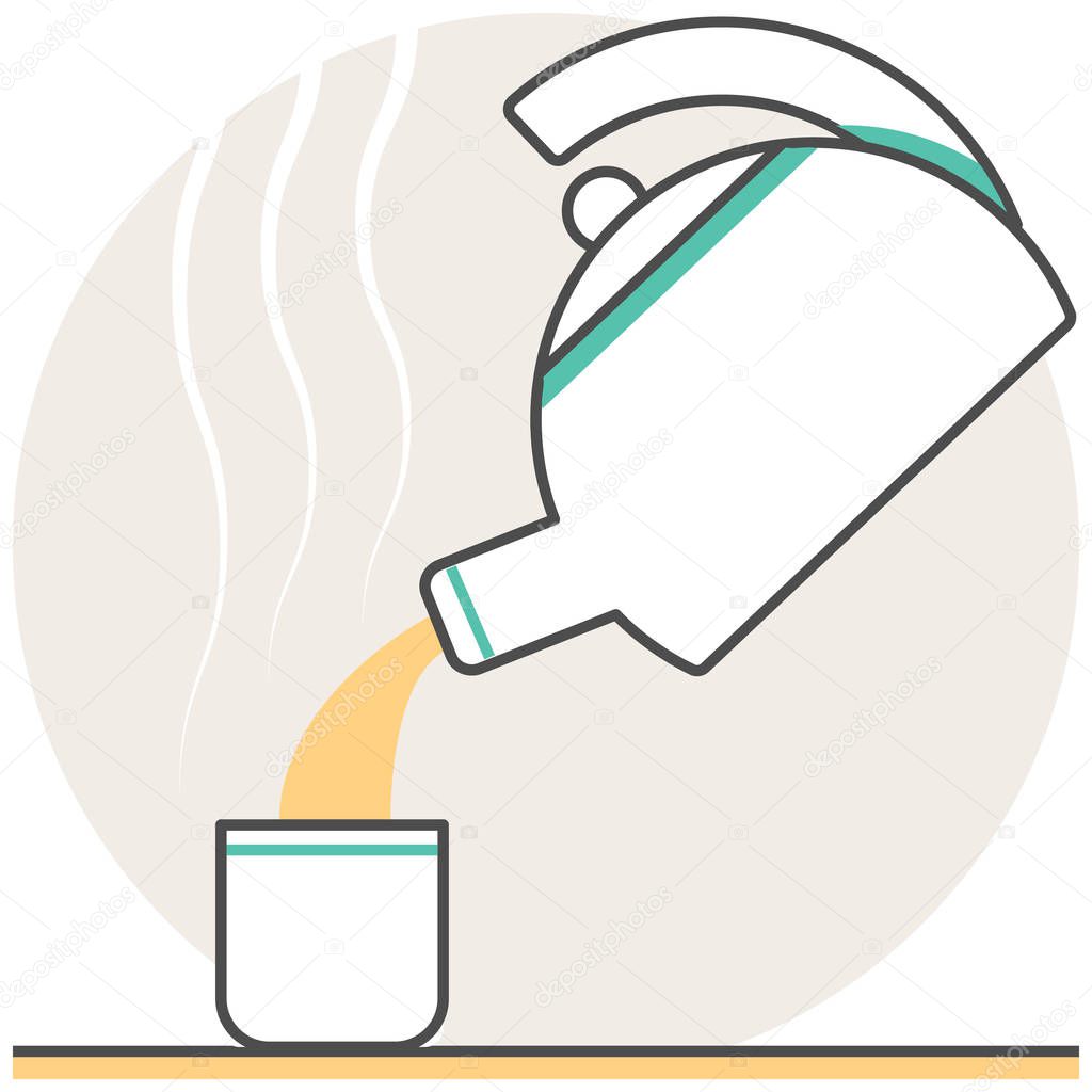 Rinsing Hot Water - Infographic Icon Elements from Cooking Set. Flat Thin Line Icon Pictogram for Website and Mobile Application Graphics.