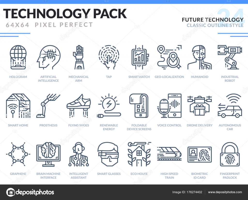 Future Technology Icons Set. Technology outline Stock Vector by