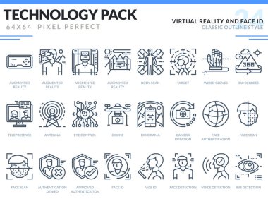Sanal gerçeklik ve yüz kimliği Icons Set.