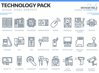 Aygıtları Icons Set. Teknoloji anahat simgeleri pac