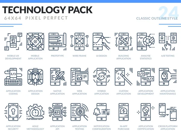 Conjunto de iconos de desarrollo de aplicaciones móviles. Carrera Editable . — Archivo Imágenes Vectoriales