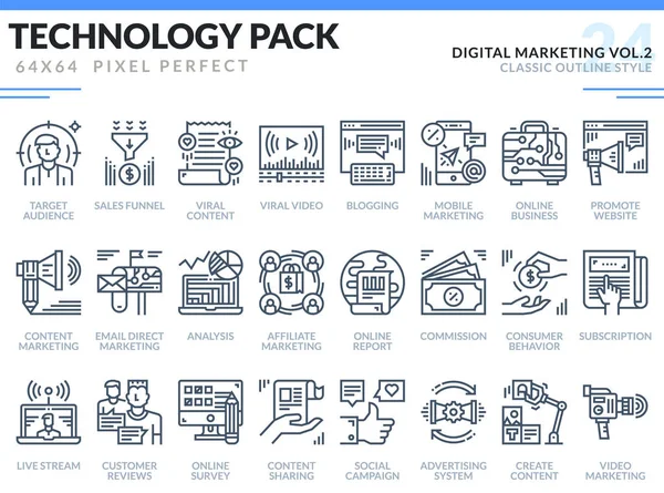 Ensemble d'icônes marketing numérique . — Image vectorielle
