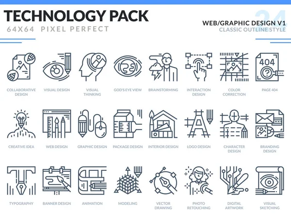 Conjunto de iconos de diseño gráfico y web . — Vector de stock