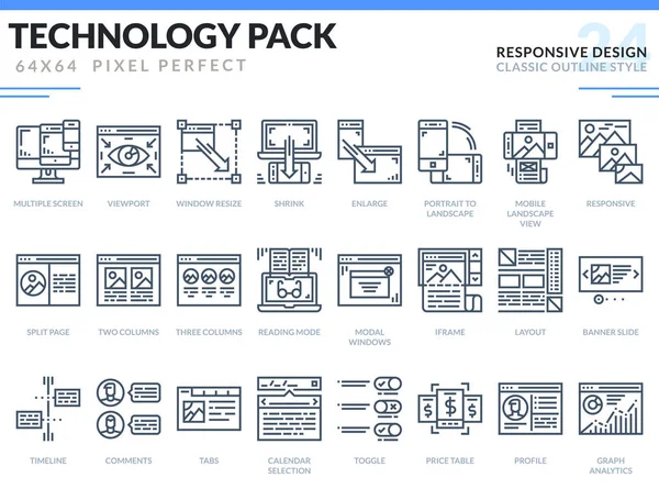 Набор отзывчивых дизайнерских иконок. Технологический план — стоковый вектор