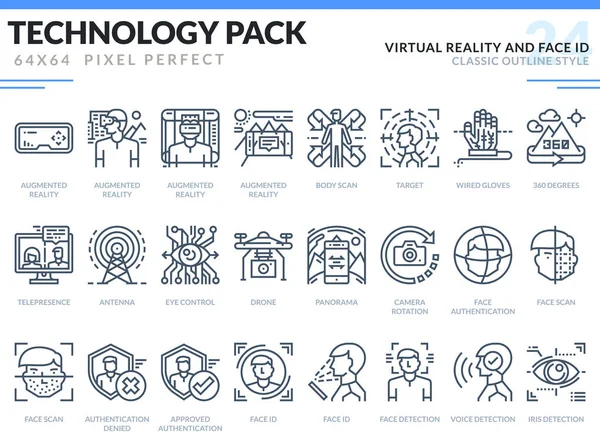 Conjunto de iconos de realidad virtual e identificación facial . — Archivo Imágenes Vectoriales