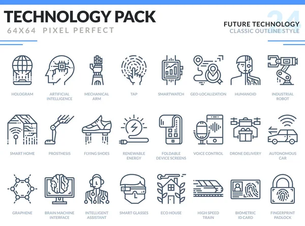 Geleceğin teknolojisi Icons Set. Teknoloji anahat — Stok Vektör