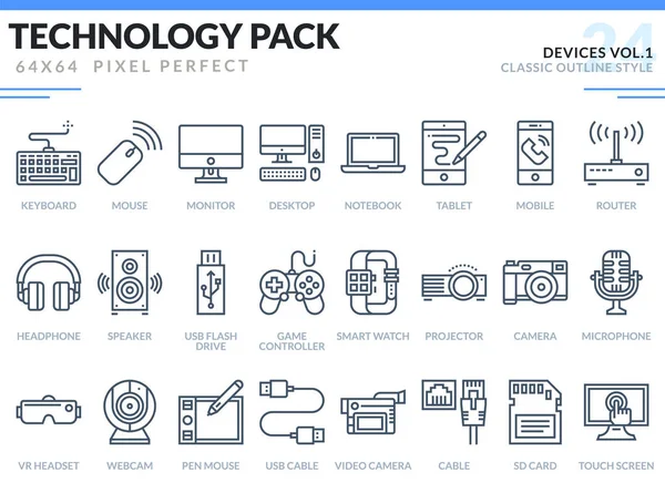 Aygıtları Icons Set. Teknoloji anahat simgeleri pac