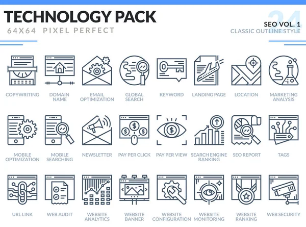 Conjunto de iconos SEO. Paquete de iconos de esquema de tecnología . — Vector de stock