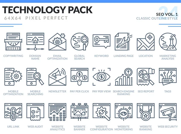 SEO Icons Set. Teknoloji anahat simgeleri paketi. 