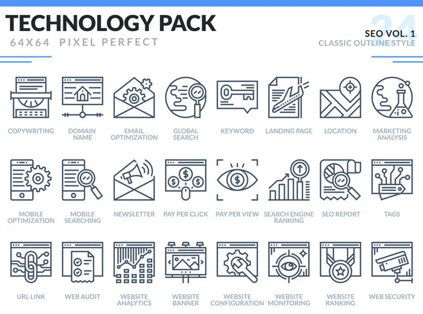 Seo のアイコンを設定します。技術概要アイコン パック. — ストックベクタ