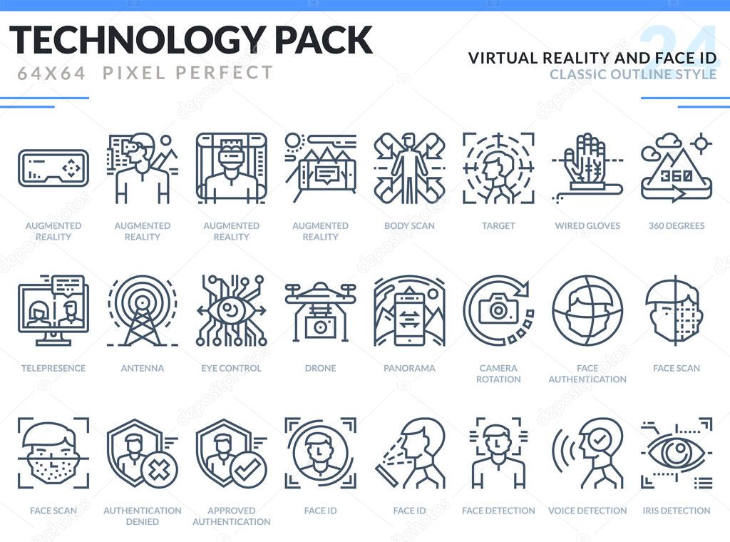 Virtual Reality and Face ID Icons Set.