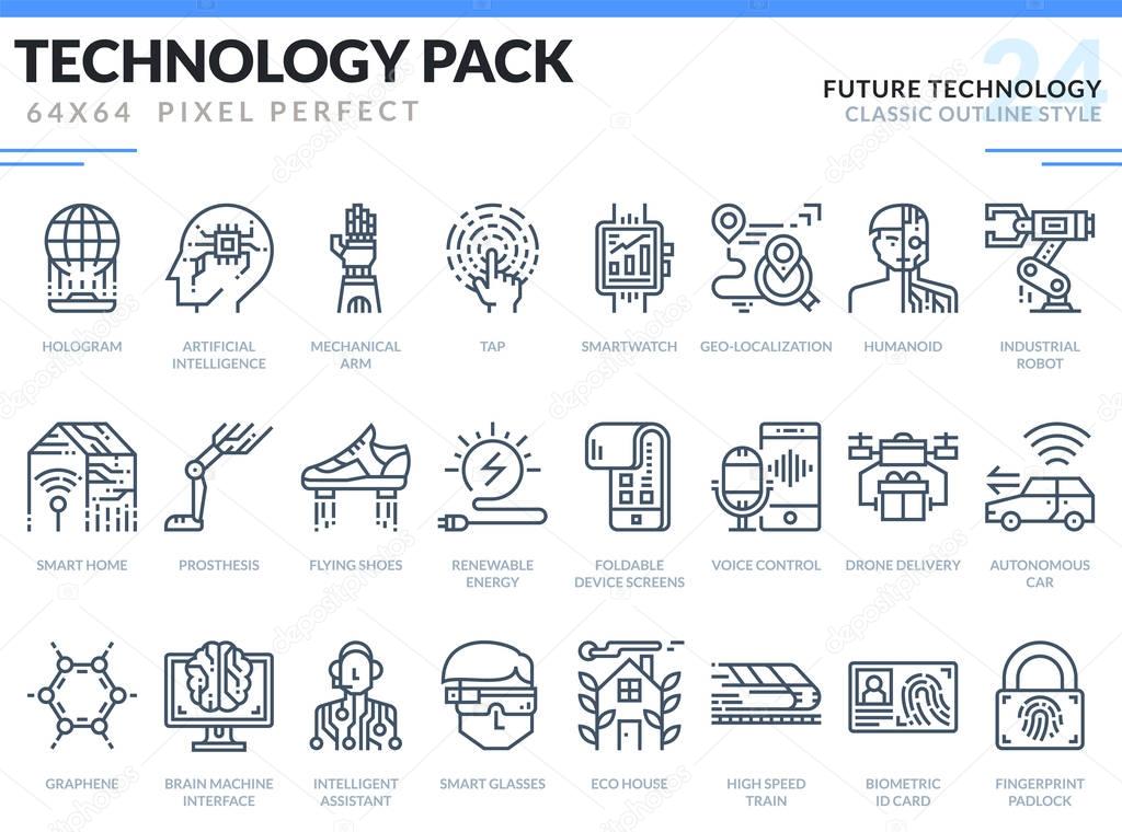 Future Technology Icons Set. Technology outline