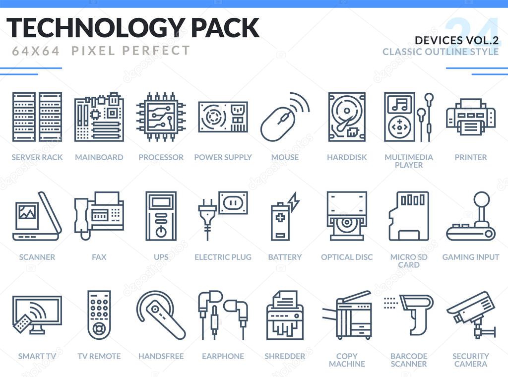 Devices Icons Set. Technology outline icons pac