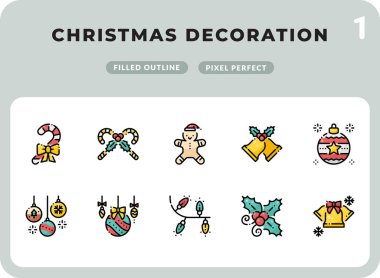 Noel Dekorasyonu Ui için Simgeler Paketi doldurdu. Web tasarımı ve web sitesi uygulaması için mükemmel ince çizgi vektör simgesi.