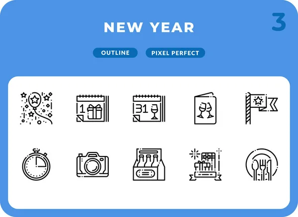 Νέο Έτος Dashed Περίγραμμα Εικονίδια Pack για Ui. Pixel τέλεια λεπτή γραμμή διάνυσμα εικονίδιο που για το σχεδιασμό web και την εφαρμογή ιστοσελίδα. — Διανυσματικό Αρχείο