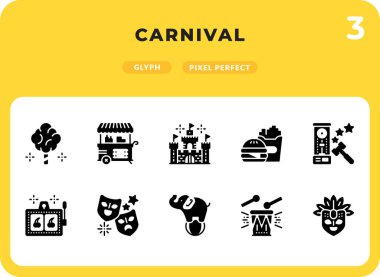 Ui için Karnaval Glyph Simgeleri Paketi. Web tasarımı ve web sitesi uygulaması için mükemmel ince çizgi vektör simgesi
