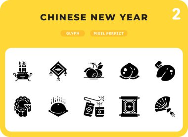 Ui için Çin Yeni Yıl Düz Simgeleri Paketi. Web tasarımı ve web sitesi uygulaması için mükemmel ince çizgi vektör simgesi