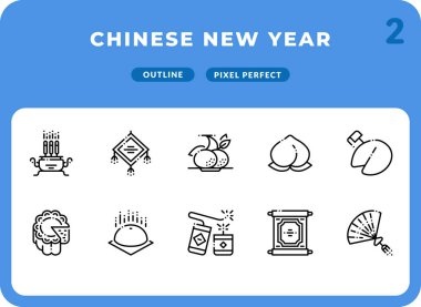 Çin Yeni Yılı Ui için Taslak Simgeler Paketi. Web tasarımı ve web sitesi uygulaması için mükemmel ince çizgi vektör simgesi