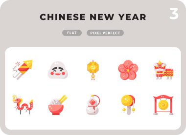 Ui için Çin Yeni Yıl Sembolleri Paketi. Web tasarımı ve web sitesi uygulaması için mükemmel ince çizgi vektör simgesi