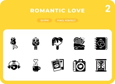 Romantik Aşk Düz Simgeleri Ui için paketlendi. Web tasarımı ve web sitesi uygulaması için mükemmel ince çizgi vektör simgesi