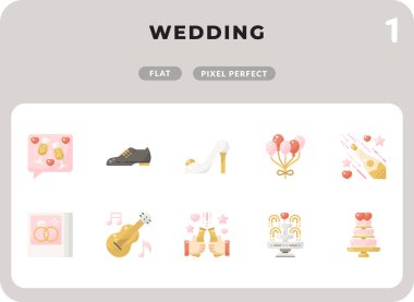 Düğün sembolleri Ui için paketlendi. Web tasarımı ve web sitesi uygulaması için mükemmel ince çizgi vektör simgesi.