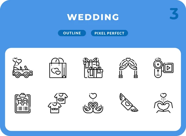 Hochzeitsumrisse Icons Pack für ui. Pixel perfekte Thin Line Vektor Icon Set für Webdesign und Website-Anwendung — Stockvektor