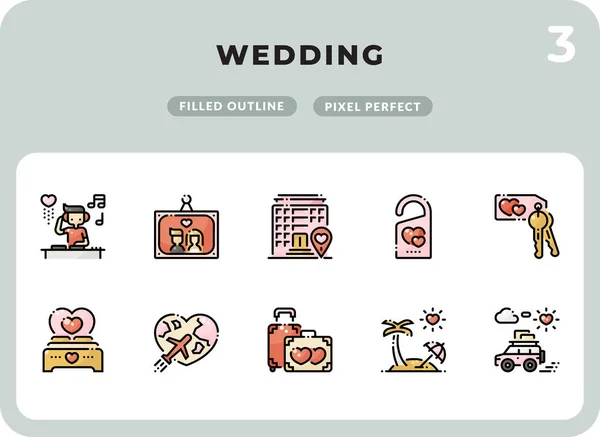 Pacote de ícones de casamento preenchido para UI. Pixel perfeito linha fina vetor ícone definido para web design e aplicação do site . — Vetor de Stock