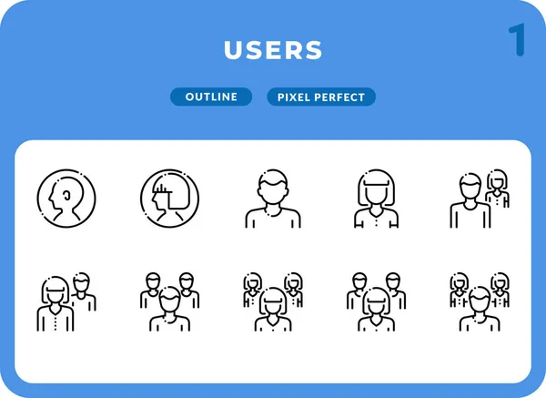 Пользователи Outline Icons Pack для пользовательского интерфейса. Набор векторных пиктограмм для веб-дизайна и веб-приложений — стоковый вектор