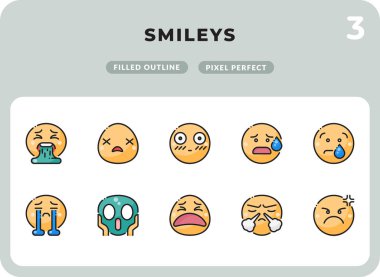 Smileys Ui için Simgeler Paketi doldurdu. Web tasarımı ve web sitesi uygulaması için mükemmel ince çizgi vektör simgesi