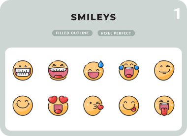 Smileys Ui için Simgeler Paketi doldurdu. Web tasarımı ve web sitesi uygulaması için mükemmel ince çizgi vektör simgesi