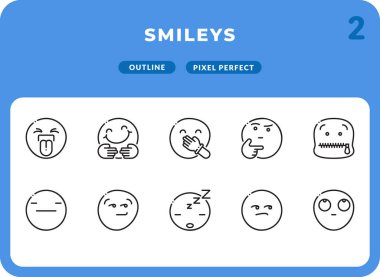 Smiley 's Ui için Simgeler Paketi. Web tasarımı ve web sitesi uygulaması için mükemmel ince çizgi vektör simgesi