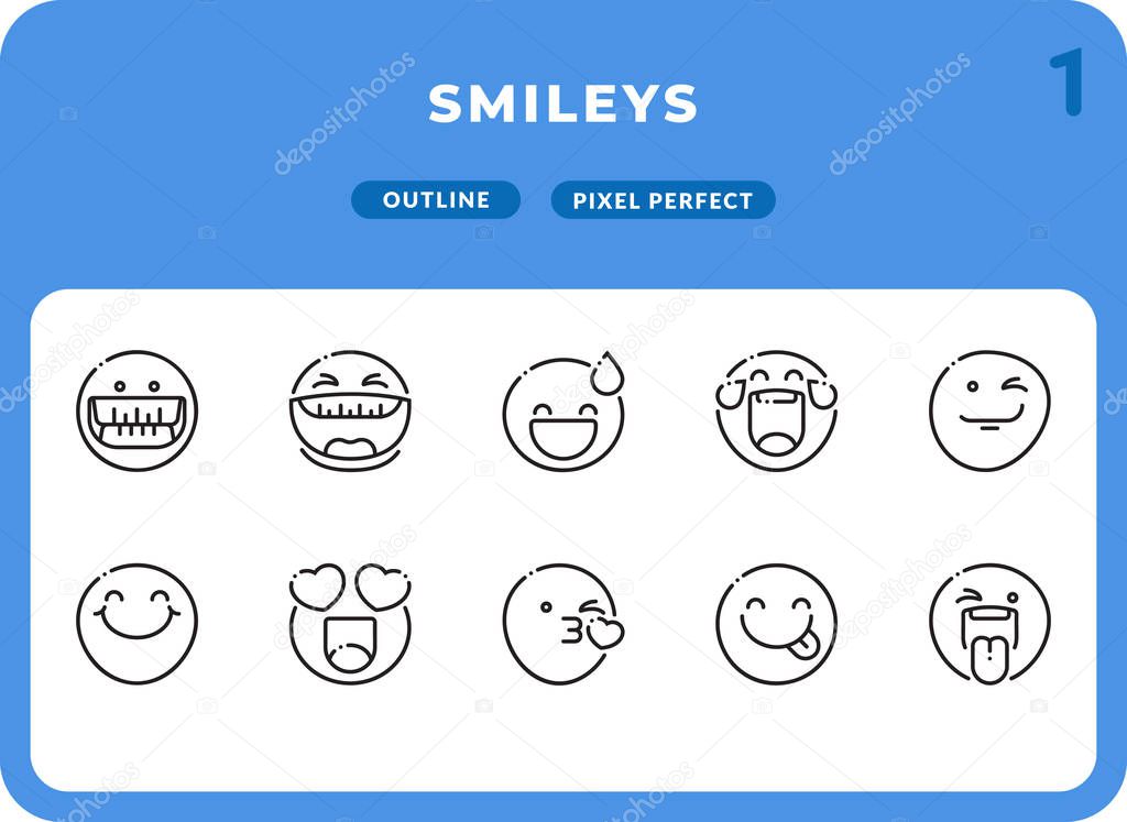 Smileys Outline Icons Pack for UI. Pixel perfect thin line vector icon set for web design and website application