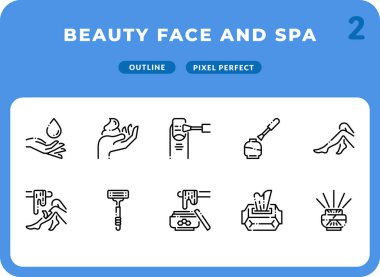 Güzellik Surat ve Spa Taslak Simgeleri Ui için paketlendi. Web tasarımı ve web sitesi uygulaması için mükemmel ince çizgi vektör simgesi