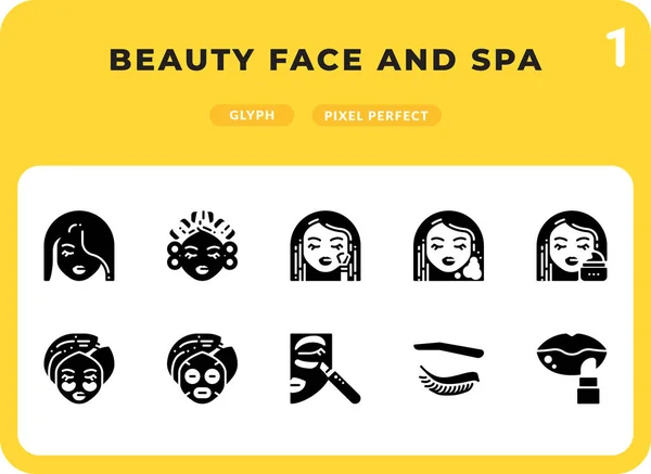 Beauty Face And Spa Glyph Icons Pack para UI. Pixel perfecto conjunto de iconos de vectores de línea delgada para diseño web y aplicación web — Vector de stock