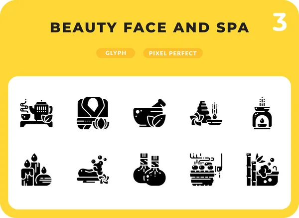Beauty Face And Spa Glyph Icons Pack para UI. Pixel perfecto conjunto de iconos de vectores de línea delgada para diseño web y aplicación web — Vector de stock
