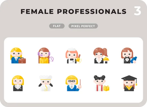 Kvinnliga professionella karriärer platt ikoner Pack för Ui. Pixel perfekt tunn linje vektor ikon set för webbdesign och webbplatsapplikation Royaltyfria illustrationer