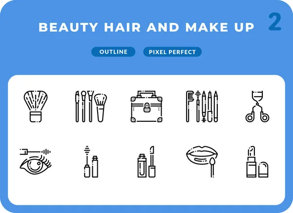 Beauty Hair e Make Up Outline Icons Pack per UI. Set di icone vettoriali a linea sottile perfette per il web design e l'applicazione del sito Web — Vettoriale Stock