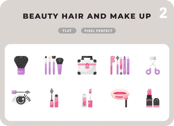 Beauty Hair e Make Up Flat Icons Pack per UI. Set di icone vettoriali a linea sottile perfette per il web design e l'applicazione del sito Web — Vettoriale Stock