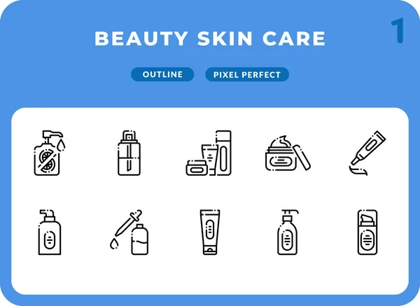 Beauty Skin Care Outline Icons Pack per interfaccia utente. Set di icone vettoriali a linea sottile perfette per il web design e l'applicazione del sito Web — Vettoriale Stock