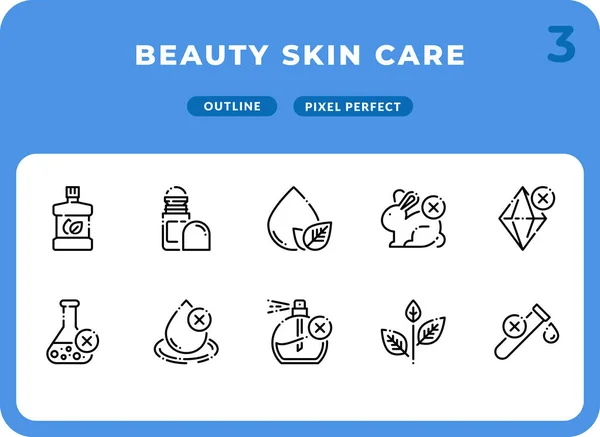 Beauty Skin Care Outline Icons Pack per interfaccia utente. Set di icone vettoriali a linea sottile perfette per il web design e l'applicazione del sito Web — Vettoriale Stock