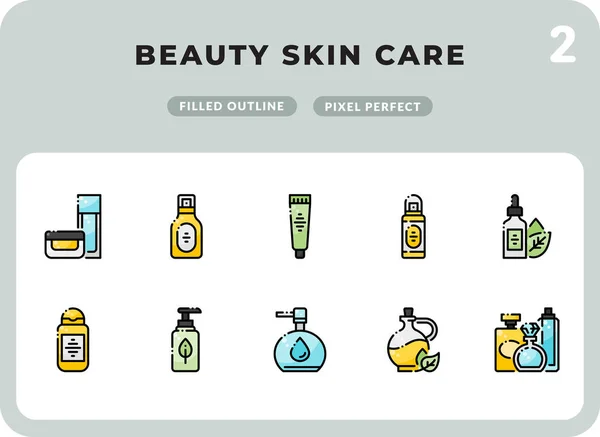 Beauty Cura della pelle riempito Icone Pack per UI. Set di icone vettoriali a linea sottile perfette per il web design e l'applicazione del sito Web — Vettoriale Stock