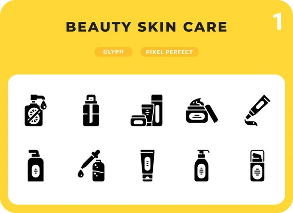Beauty Skin Care Glyph Icons Pack para UI. Pixel perfecto conjunto de iconos de vectores de línea delgada para diseño web y aplicación web — Vector de stock