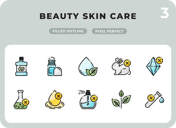 Beauty Cura della pelle riempito Icone Pack per UI. Set di icone vettoriali a linea sottile perfette per il web design e l'applicazione del sito Web — Vettoriale Stock