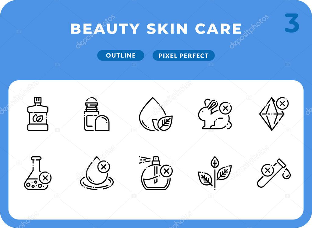 Beauty Skin Care Outline Icons Pack for UI. Pixel perfect thin line vector icon set for web design and website application
