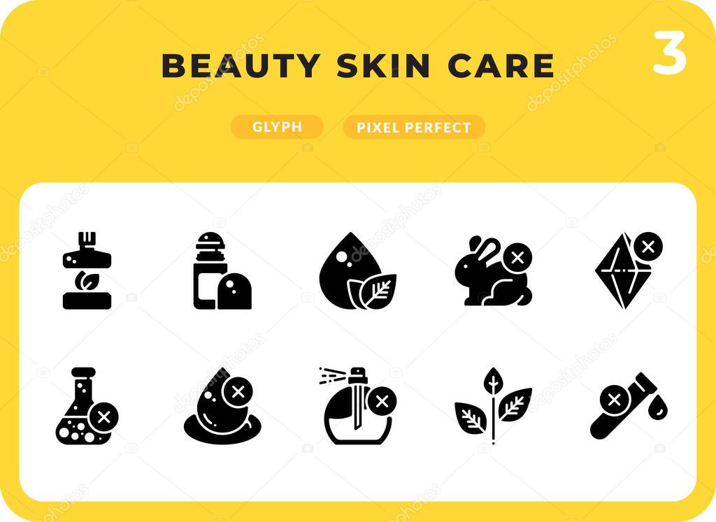 Beauty Skin Care Glyph Icons Pack for UI. Pixel perfect thin line vector icon set for web design and website application