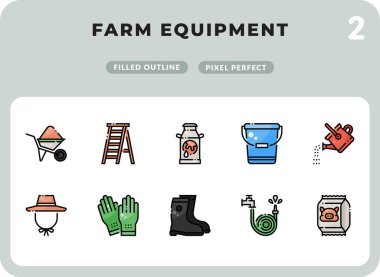 UI için Tarım Malzemeleri Doldurulmuş Simgeler Paketi. Web tasarımı ve web sitesi uygulaması için mükemmel ince çizgi vektör simgesi
