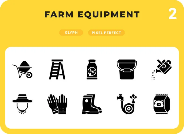 Farm Equipment Glyph Icons Pack for UI. Pixel perfektní tenká čára vektorové ikony nastavena pro web design a webové aplikace Stock Ilustrace