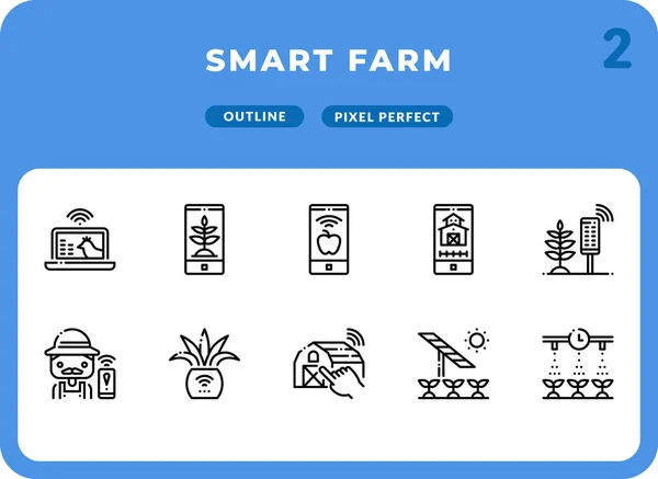 Smart Farm Outline Icons Pack for UI. Pixel perfektní tenká čára vektorové ikony nastavena pro web design a webové aplikace Stock Vektory